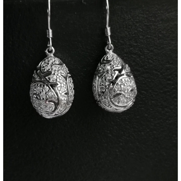 Sterling silver cz damask design dangle drop earrings 🆕 - Picture 6 of 10